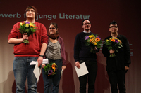 Die Preisträger des 24. open mike: Thilo Dierkes, Benjamin Quaderer, Sandra Burkhardt und Rudi Nuss