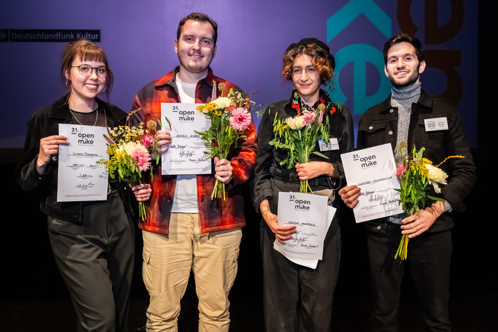Die Preisträger:innen 2023: Susanne Romanowski, Kenan Kokić, Miedya Mahmod und Salvatore Calanduccia